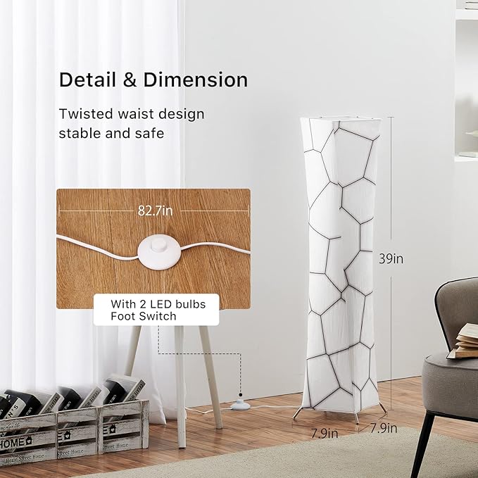 chiphy Floor Lamp, 39" Tall Standing Lamp, 3 Levels Adjustable Brightness LED Bulbs, Column Floor Light, Marble Gradient Fabric Lampshade, Home Decor for Living Room, Bedroom, Kids Room