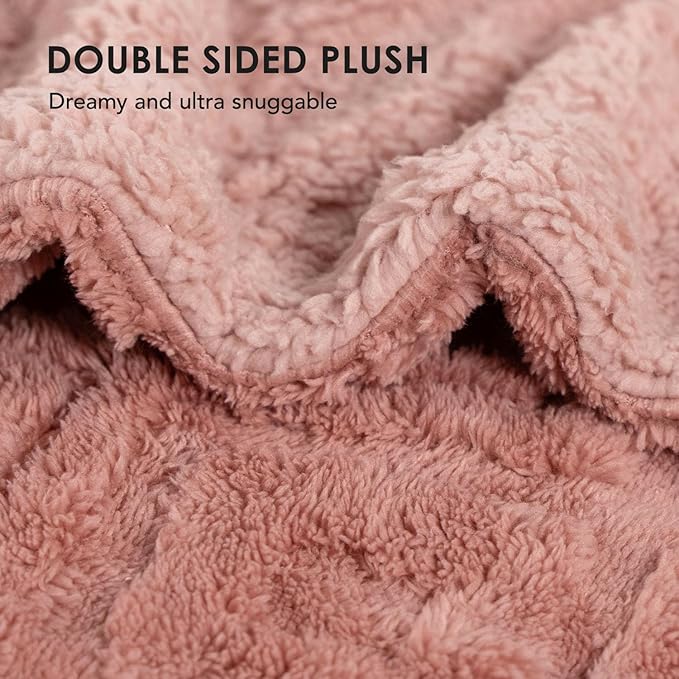 EVERGRACE Jacquard Boho Sherpa Fleece Throw Blanket for Couch, Super Soft Cozy Fuzzy Plush Blankets for All Seasons, Reversible Thick Warm Blanket for Bed, Sofa, Living Room, Dusty Pink, 50" x 60"