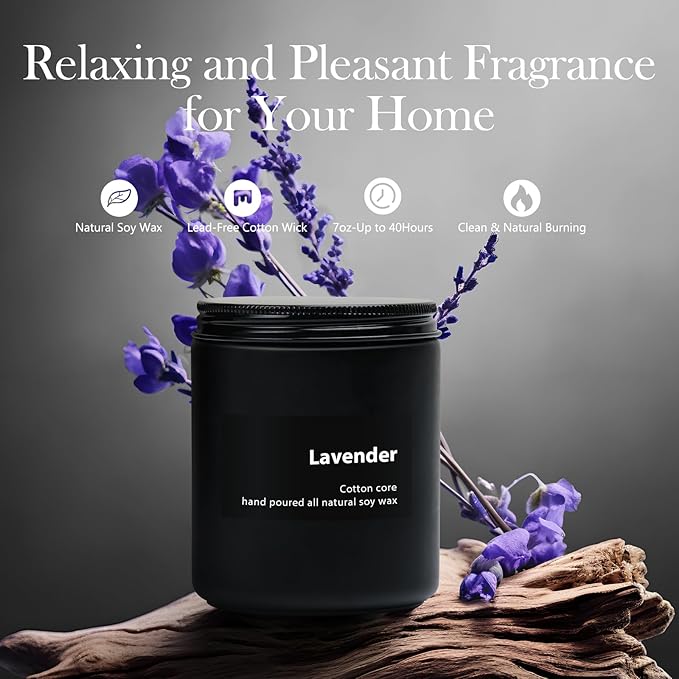 Premium Scented Candles, Soy Candles for Men & Women,7oz Lavender Candle with 40H Burn Time, Aromatherapy Candle for Home.