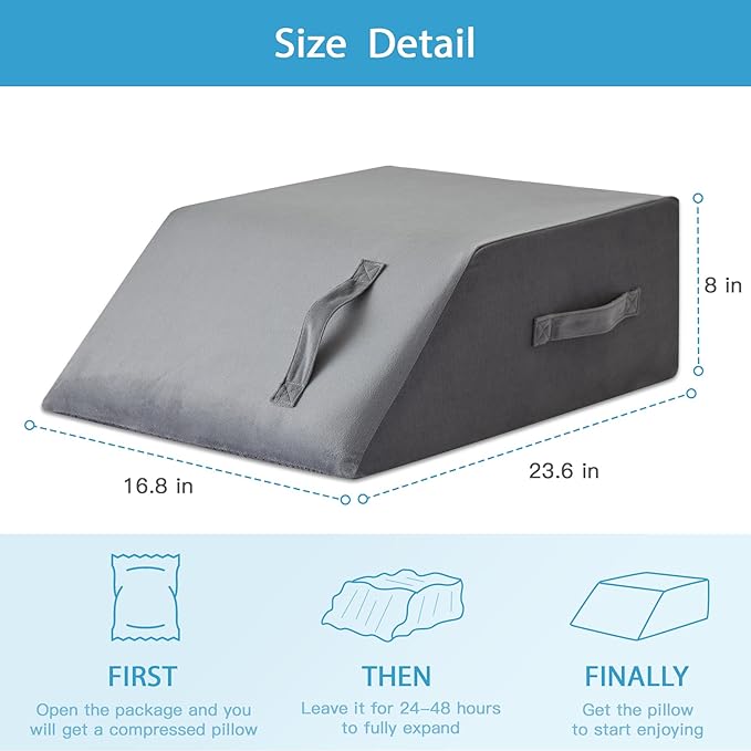 Leg Elevation Pillow for After Surgery, Leg Pillow Elevation Blood Circulation Memory Foam Leg Wedge for Elevation for Swelling, Foot Elevation Pillow Post Surgery 23.6×16.8×8 Inch Short Plush