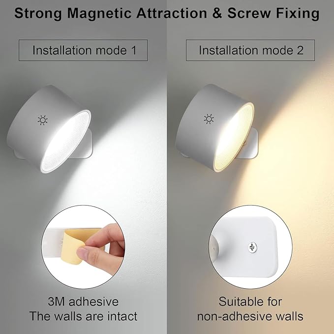 Lightess LED Smart Wall Sconces Set of 2, Dimmable Wall Mounted Lamp with 3 Lighting & RGB & Ambiance Mode, APP & Touch Control, Rechargeable Battery Operated Wall Light for Bedside Reading, White