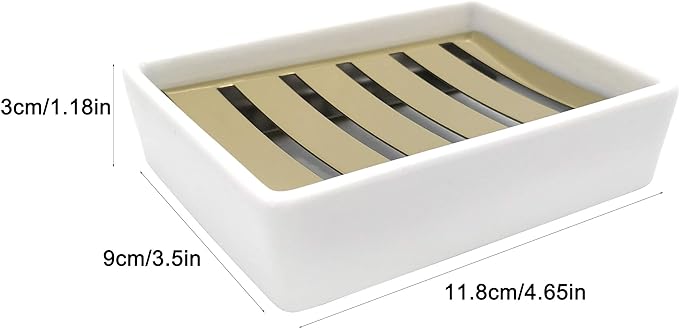 Lofekea Ceramic Soap Dish Gold Stainless Steel Soap Holder for Shower and Bathroom Double Layer Draining Soap Box
