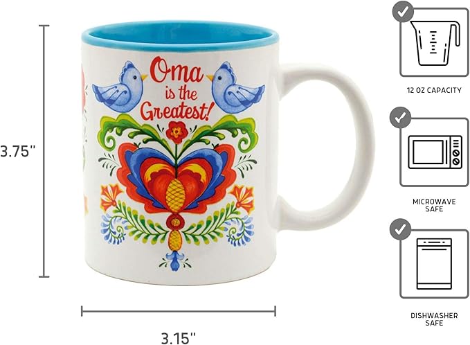 Essence of Europe Gifts E.H.G 12 oz. Ceramic Coffee Mug, Oma is the Greatest Design - Multicolor Ceramic Mug, German or Dutch Grandma
