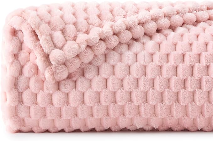 BEDELITE Fleece Decorative Blanket - 3D Jacquard Pink Throw Blankets for Women's Couch & Bed, Soft and Cozy Warm Plush Fluffy Blanket, Cute Birthday Gift for Women, 50x60 Inches
