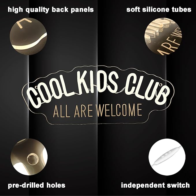 Cool Kids Club Neon Sign, All Are Welcome Neon Light, Handmade LED Neon Baby Room Light, Dimmable USB Neon Lights for Kids Bedroom Baby Nursery Room Playroom Wall Decor Party Gift(6.1 * 15.7in)