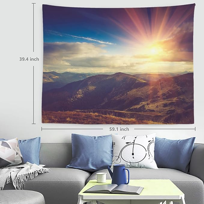 BaoNews Brown Natural Alpine Tapestry,Landscape Sunrise Large Wall Hanging Polyester Tablecloths Tapestry Bedroom Room Living Room Dorm 39.4 x 59.1 Inches