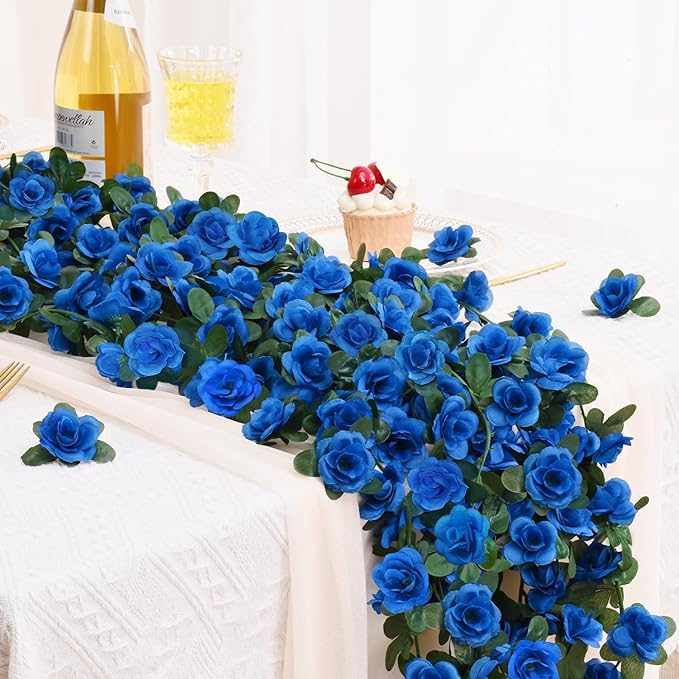 BLEUM CADE 5Pcs 41Ft Flower Garland Artificial Rose Vines for Bedroom, Cute Fake Hanging Flower Vines Floral Garland Decorations for Wedding Party Wall Room Decor Aesthetic