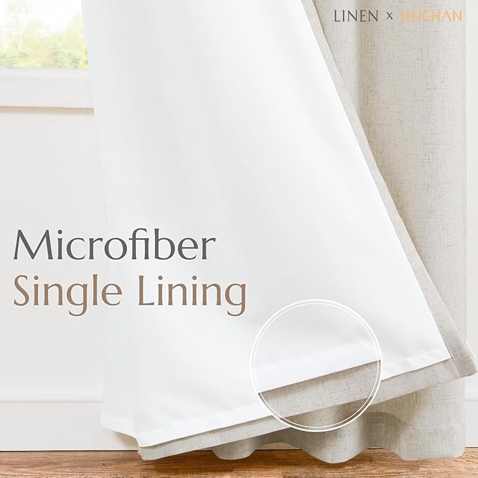 jinchan Linen Blend Curtains for Living Room 90 Inch Length 2 Panels Curtains for Sliding Glass Doors, 50 Inch Wide Farmhouse Drapes with Rod Pocket Back Tab(50W x 90L, Ecru)