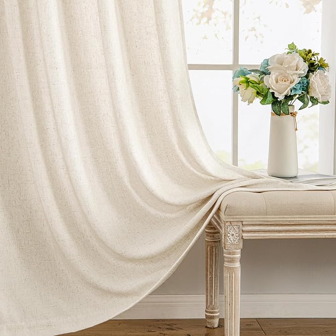 MIULEE Non-See-Through Privacy Linen Curtains 2 Panels, Light Filtering Window Curtains Farmhouse Textured Back Tab Semi Sheer Drapes for Bedroom Living Room, 52 x 72 Inches Long, Cream Ivory