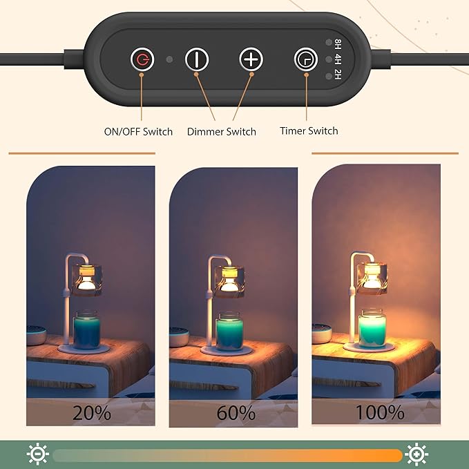 Candle Warmer Lamp with Timer Dimmer, with 2 Bulbs,Adjustable Height,Mothers Day Gifts for Mom,Birthday Gifts for Women,for Yankee Jars,for Room Home Decor (White)