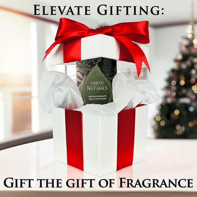 Urban Naturals Crisp White Linen Reed Diffuser Gift Set – Citrus, Ozone, Ylang–Ylang, Lilies & Sandalwood for a Fresh Smelling Home – 5 Ounce Sleek Black Rectangular Glass Bottle – Made in The USA