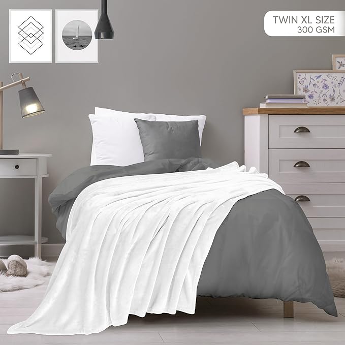 Utopia Bedding Fleece Blanket Twin XL Size White 300GSM Luxury Anti-Static Fuzzy Soft Microfiber Bed Blanket (90x76 Inch)