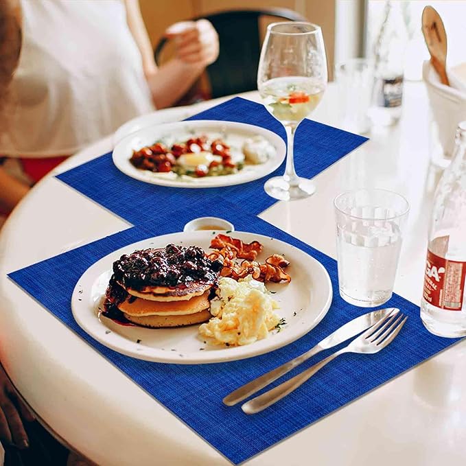 GIVERARE Placemats Set of 4, Heat-Resistant Woven Vinyl Placemat 12x18in, Non-Slip Washable PVC Table Mat, Easy to Clean Premium Plastic Mats for Dining, Kitchen Table (Navy Blue)