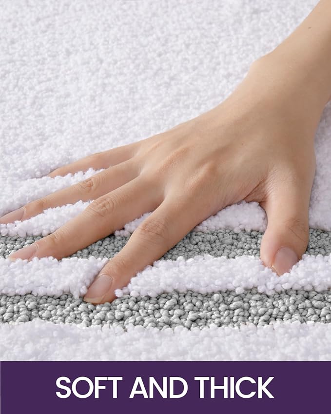 DEXI Oval Bath Mats for Bathroom, 24x36 Absorbent Bath Mat, Washable Microfiber Bathroom Rug with Non Slip Backing for Shower Floor, Light Grey