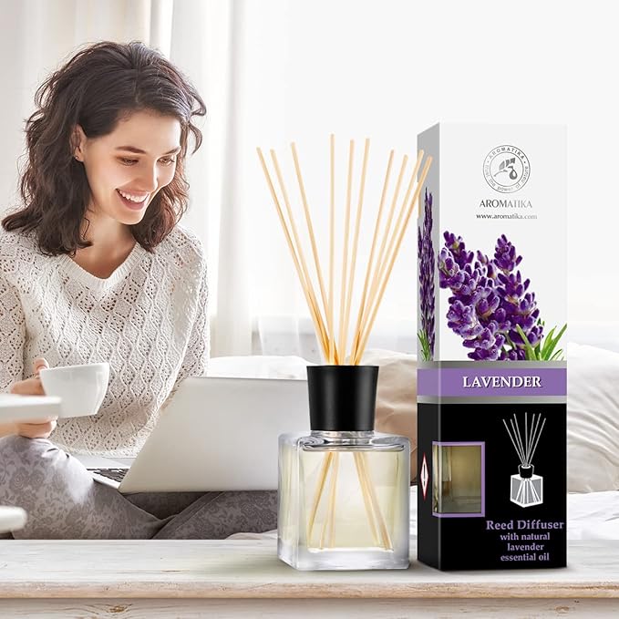 Reed Diffuser with Natural Essential Oil Lavender 6.8 Fl Oz - Scented Reed Diffuser - Gift Set with Bamboo Sticks - Best for Aromatherapy - SPA - Home - Office - Fitness Club