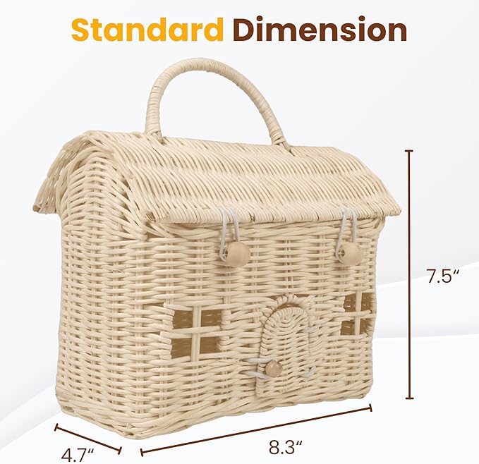 KOLWOVEN Rattan Storage Basket with Lid - Mouse in a Box - Small Doll House - Decorative Hand Woven Shelf Organizer - Cute Handmade Handcrafted Gift Decoration Artwork - Wicker (Natural)