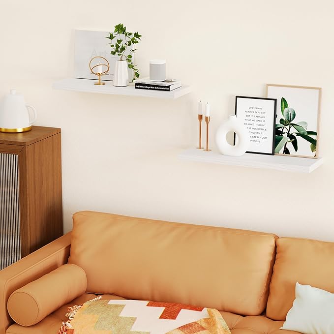 2 Packs Floating Shelves for Wall First Apartment Essentials Aesthetic Decor New Home Must Haves Girl College Student Dorm Decore Guest Room Accessories Bathroom Things Stuff House Bedroom Gifts White