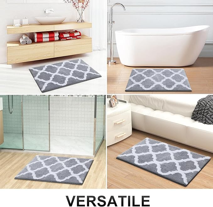 OLANLY Bathroom Rugs 24x16, Soft and Absorbent Microfiber Bath Rugs, Non-Slip Shaggy Shower Carpet, Machine Wash Dry, Bath Mats for Bathroom Floor, Tub and Shower, Grey