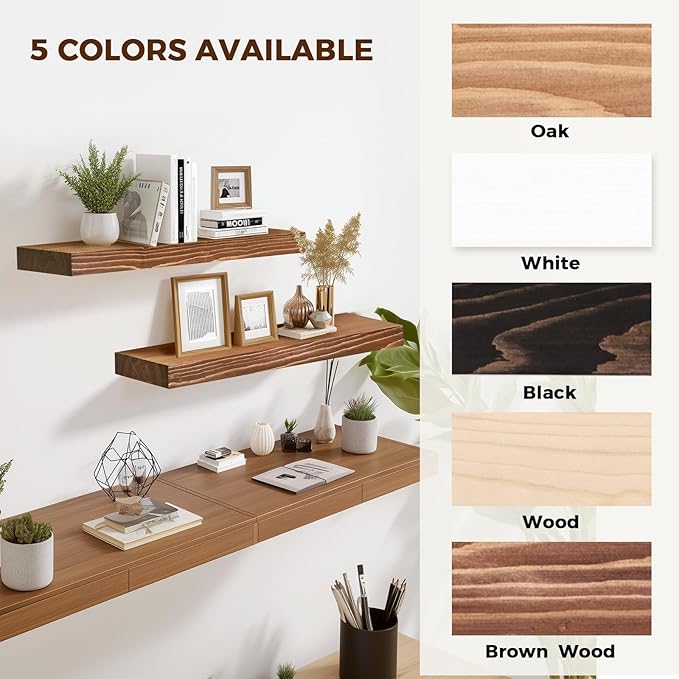 24x8x1.6 inch Floating Shelves Set of 2 – Solid Wood Rustic Brown Wall Mounted Shelf for Kitchen, Bathroom, Living Room