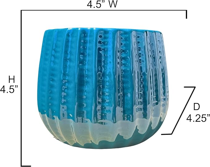 Admired By Nature 4" Ceramic Flower Planter, Ceramic Pot Planter, Indoor Ceramic Bowl, Houseplant Ceramic Pot, Decorative Planter for Indoor Plant Succulent Plant Home Décor, Lightweight, Turquoise