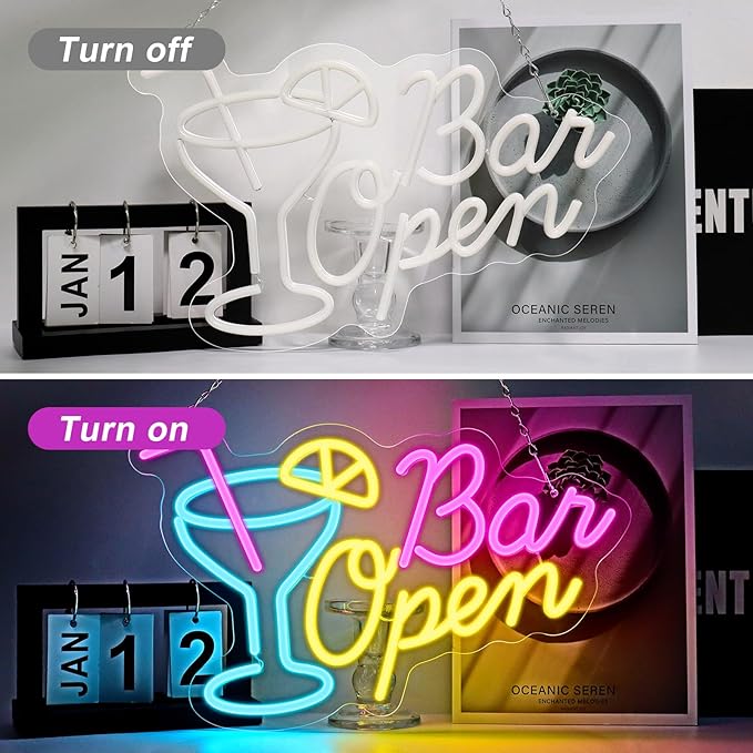 Bar Open Neon Sign, 16.5"X 10.6" Dimmable Bar Open Signs for Business with ON/OFF Switch, Powered by USB LED Light Up Sign for Home Man Cave Club Party Gift