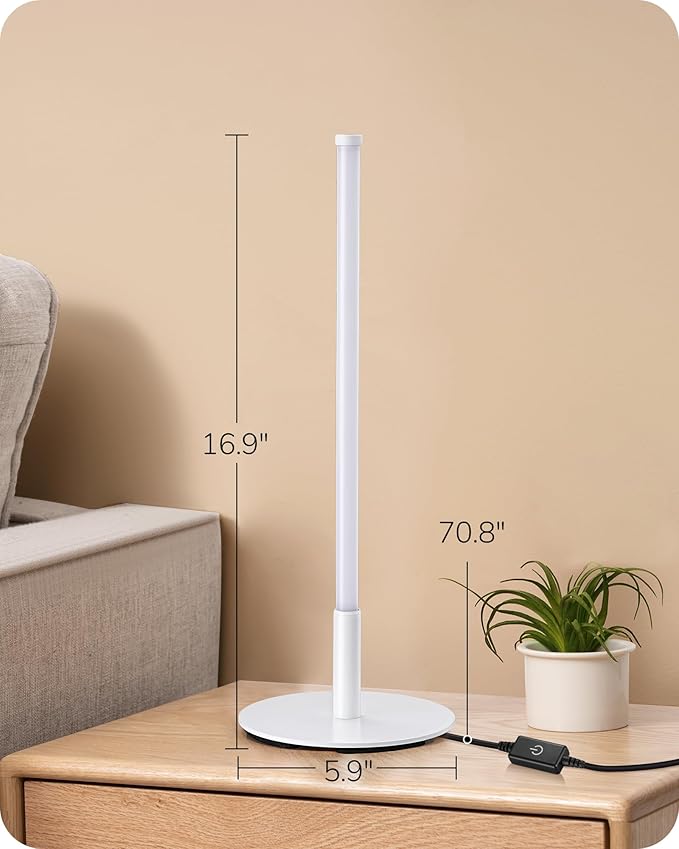 EDISHINE Upgraded LED Table Lamp, Dimmable Bedside Lamp, 3 Color Temperature, Power Cord Touch Switch Desk Lamp, Minimal Nightstand Lamp for Bedroom, Living Room, Gift, Metal Finish, Eye Caring, White