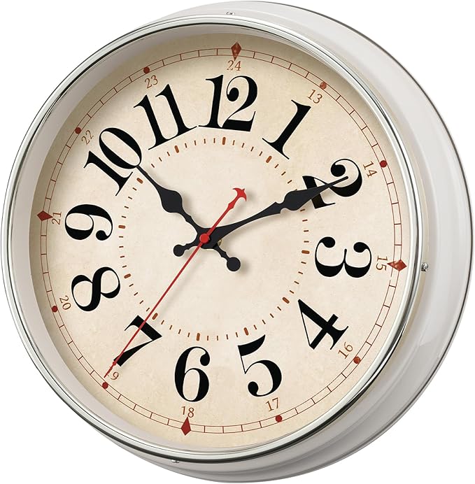 Wall Clock Metal 12.4" Retro Vintage Wall Clocks Countryside Style Silent Non Ticking Easy to Read for Living Room, Kitchen, Bedroom, Office, Bar(12.4" Beige)