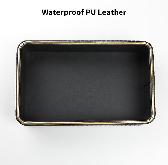 Desk Organizer Tray, PU Leather Valet Tray Nightstand Organizer Cologne Perfume Tray for Men Women, Decorative Vanity Tray Key Bowl Trinket Dish Bathroom Bedroom Accessories (Black)