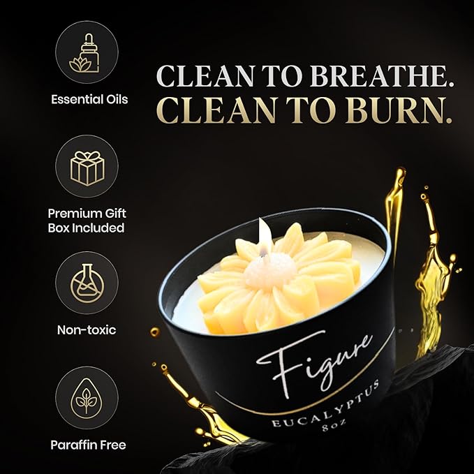 All Natural Scented Candle for Women | Hand-Poured | Beeswax & Organic Soy Wax Blend | 100% Beeswax Wick | Gardeners, Teachers, Spring | Premium Gift Box Included | Yellow Daisy - Eucalyptus