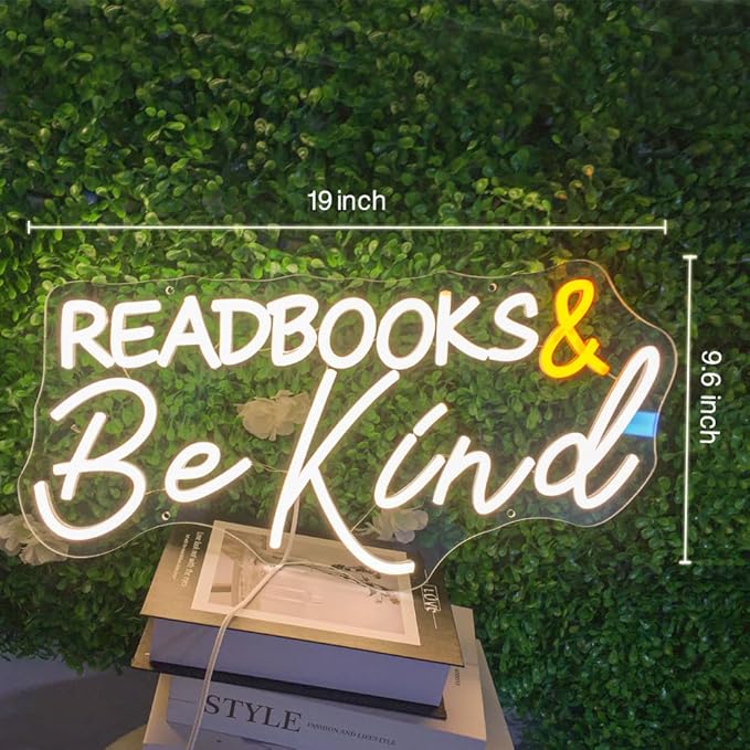 Read Books and Be Kind Neon Sign Letter LED Neon Lights Dimmable USB Powered Neon Light Student LED Neon Light for Classroom Bookstore Library Museum Study Room 19"x9.6"