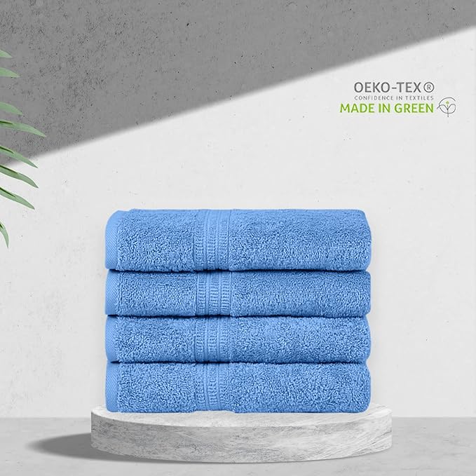 HOMELOVER 4 Piece Luxury Hand Towel Set - 100% Organic Cotton, 500 GSM, Hotel Quality, Highly Absorbent, Soft & Quick Drying Bathroom & Kitchen Towel for Face & Hand Washing (Sky Blue)