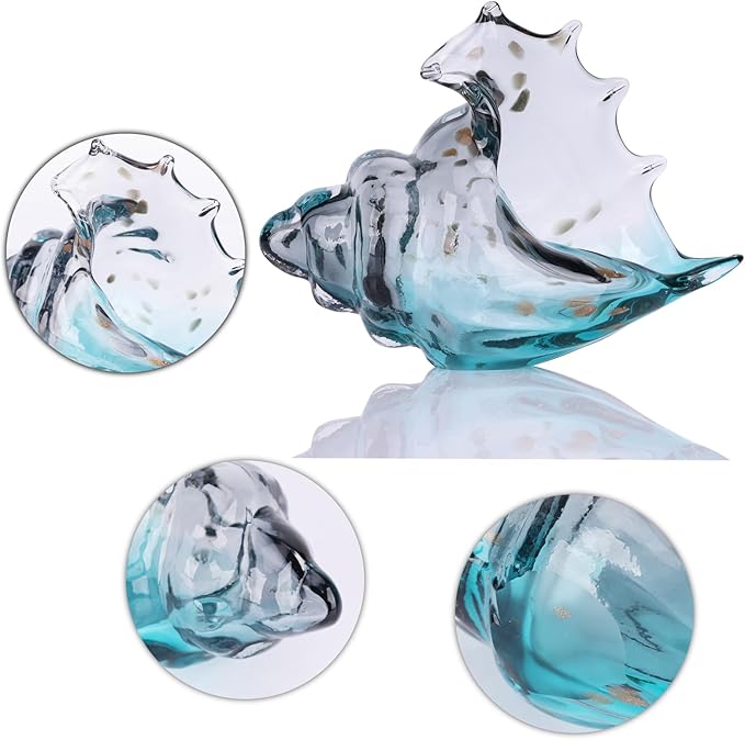 DOVDOV Hand Blown Glass Conch Statue, Gray Glass Art Figurine, Conch Shell Coastal Home Decor, Living Room TV Stand and Bookcase Decor, Bathroom Shelf top and Cabinet Decor.