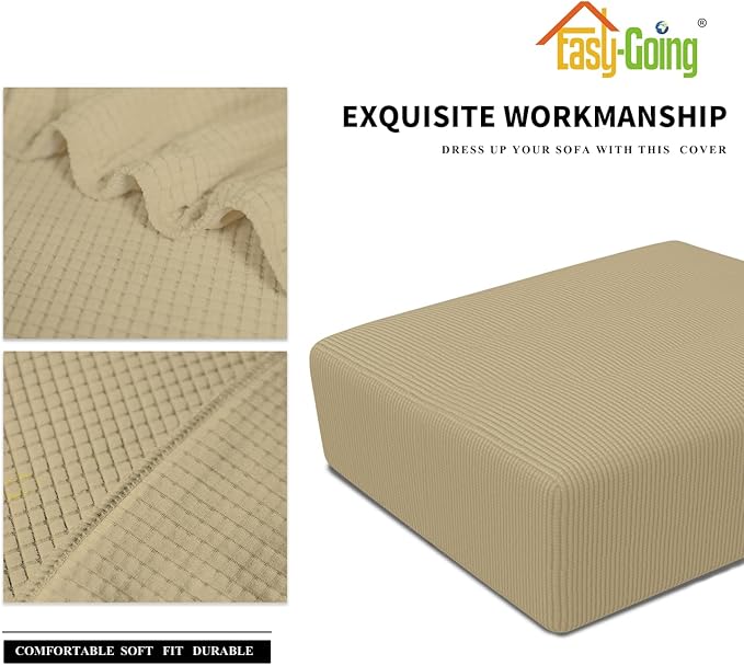 Easy-Going Stretch Square Ottoman Cover 40x40x15 inch Folding Storage Stool Furniture Protector Soft Rectangle slipcover with Elastic Bottom Beige