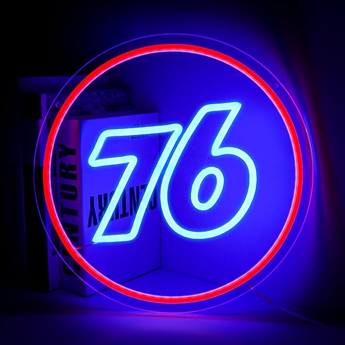 76 Gasoline Neon Sign for Gas Station Personalized Led Sign for Man Cve Neon Sign for Garage,Auto Repair Shop,Birthday Gift for Men,Size12.9 * 12.9inch(ZYLD084)