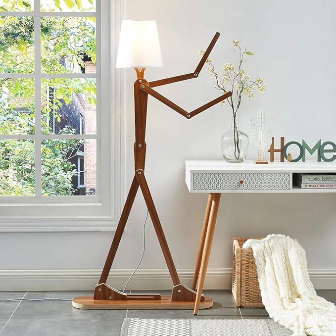 Cool Tall Floor Lamp Decorative Reading Standing Wood Swing Arm Wood Lighting for Corner Kids Boys Girls Bedroom Living Room Home Improvement Office Farmhouse - with LED Bulb (Walnut)