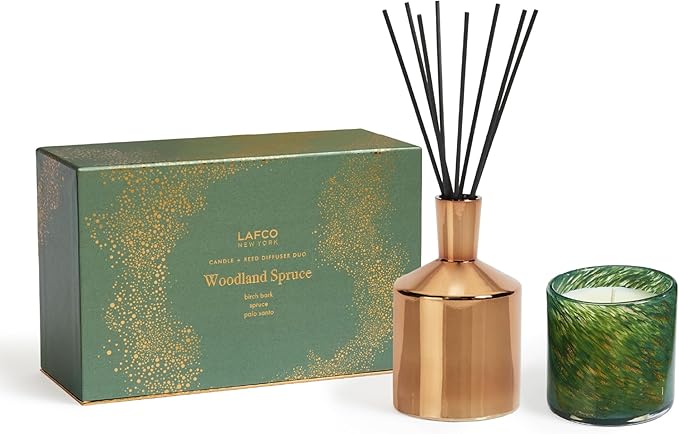 LAFCO New York Woodland Spruce Classic Candle & Diffuser Set - Reusable Glass Vessels - Made in The USA