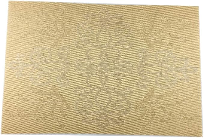 Luxury Gold Placemats Set of 6 Crossweave Woven Vinyl Placemat for Dining Table Heat Resistant Non-Slip Kitchen Table Mats Easy to Clean