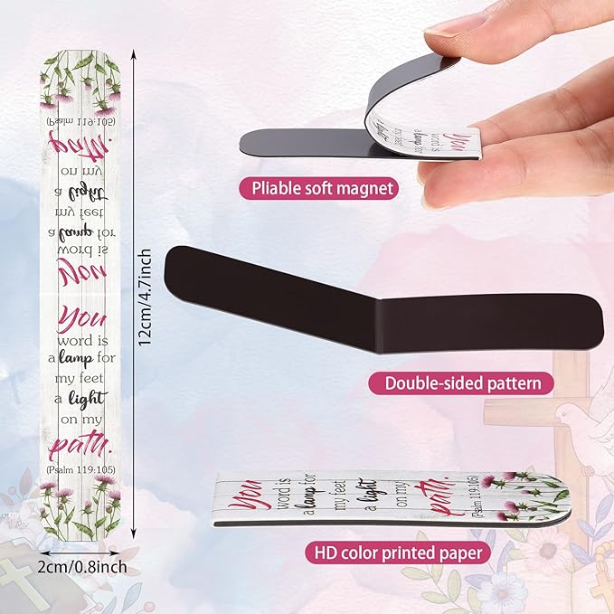 Zonon 48 Pcs Bible Verse Magnetic Bookmarks, Inspirational Scripture Christian Book Markers Religious Motivational Encouragement Flower Page Clips Presents for School Supplies(Floral Style)