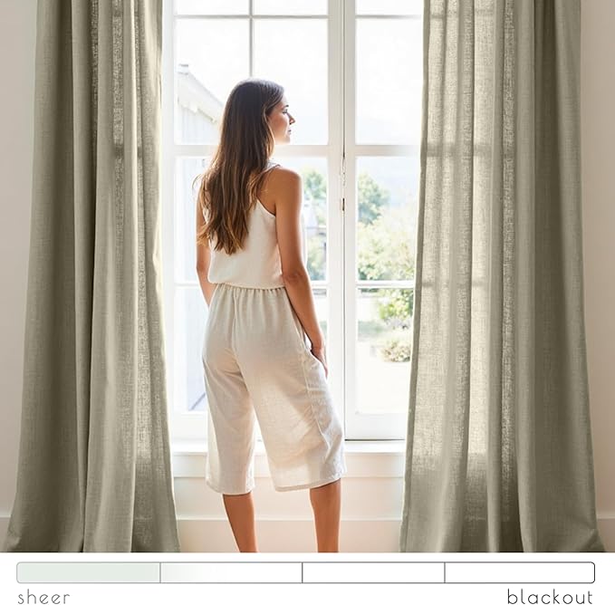 jinchan Linen Blend Curtains 96 inch Length 2 Panels for Bedroom Living Room, Floor to Ceiling 50 inch Wide Farmhouse Drapes with Rod Pocket Back Tab(50W x 96L, Light Green)