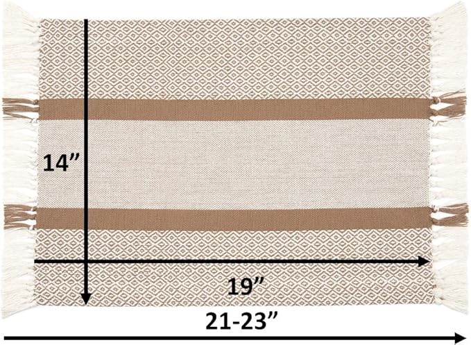 Sticky Toffee Cotton Placemats Set of 4 – Tan Woven 14x19 in Table Mats for Kitchen or Dining Table, Boho Style, Washable Cloth Placemats
