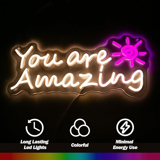 Goneons You Are Amazing Neon Sign for Wall Decor,Dimmable USB Powered Warm White LED Neon Light for Bedroom Classroom Bar Pub Club Party Birthday Gift(15.75"*6.3")