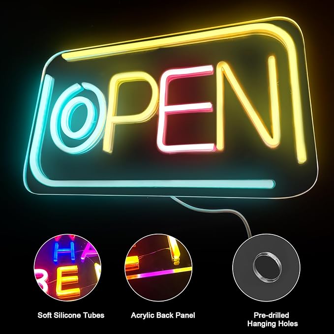 Open Signs for Business, Bright and Dimmable Neon Open Sign LED and USB Powered Light up Open Sign for Business Window Shop Store Restaurant Salon Bar Office Spa Hotel Wall Decor