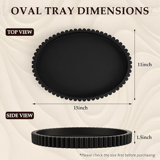 Oval Tray for Coffee Table Decor, 15" Concrete Tray, Table Centerpieces Decorative Trays for Home Decor, Modern Decorative Trays for Coffee Tables, Centerpiece Trays, Black