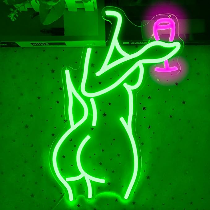 Ajoyferris Lady Back Neon Sign Dimmable LED Lady neon sign Green Neon Sign Woman Neon Sign Sexy Lady Neon Signs for Bedroom Man Cave Bar Store Home Party Art Decor Gifts(16X11 inches,Green)