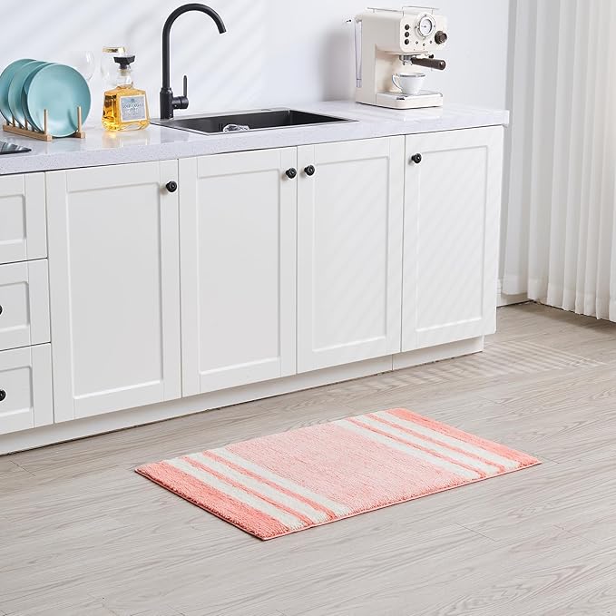 CozeCube Pink Striped Bath mats for Bathroom Non Slip, Fluffy Absorbent Microfiber Bath mat Washable, Aesthetic Bathroom Rugs, Cute Bath mat for Sink, 20" x 32"