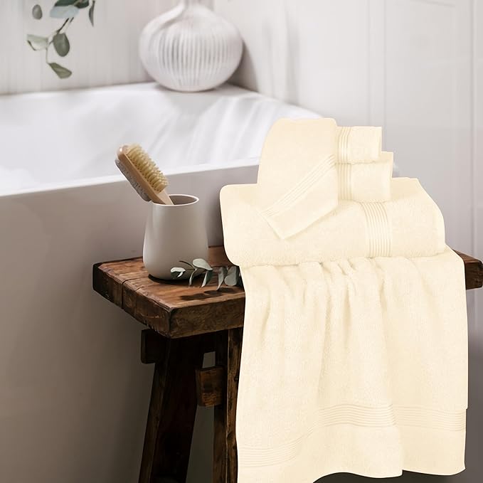 Belizzi Home Ultra Soft 6 Pack Cotton Towel Set, Contains 2 Bath Towels 28x55 inch, 2 Hand Towels 16x24 inch & 2 Wash Coths 12x12 inch, Ideal for Everyday use, Compact & Lightweight - Ivory