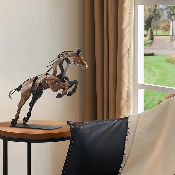 Horse Statue, Unique Metal Art Handmade Sculpture for Home Decor, Rustic Decor, Gifts for Horse Lovers (Vintage Brown)