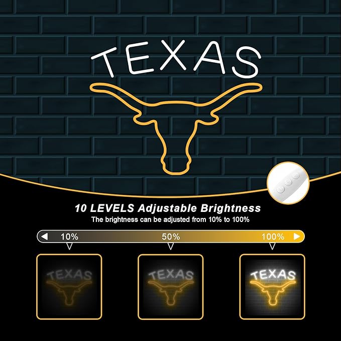 TEXAS Longhorn Neon Sign for Wall Decor -Adjustable Brightness LED Bull Neon Light Signs, Cow Neon Signs - USB Powered Hanging Neon Sign for Game Room, Man Cave, Bar