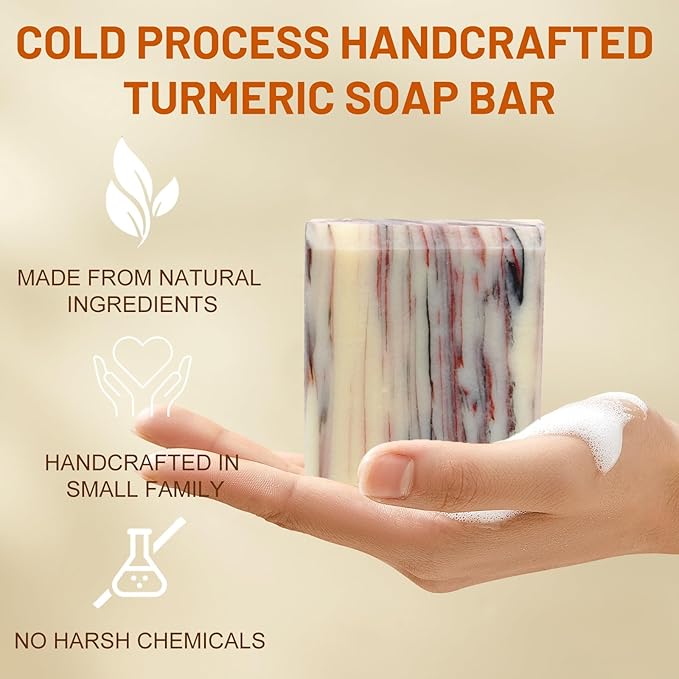MR.A 3 Pack Turmeric Soap Bar for Face, Handmade Turmeric Soap for Body, Handcraft Tumeric soap for Smooth Skin and Moisturizing, All Natural Tumeric Wash Bar, Ginger bath bar