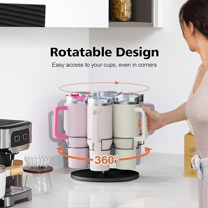 Water Bottle Organizer for Stanley 40 oz, Rotating Stanley Cup Organizer Holder, Tumbler Organizer Holder, Stanley Cup Accessories, Easy to Install, Black๏ผPatented Product๏ผ